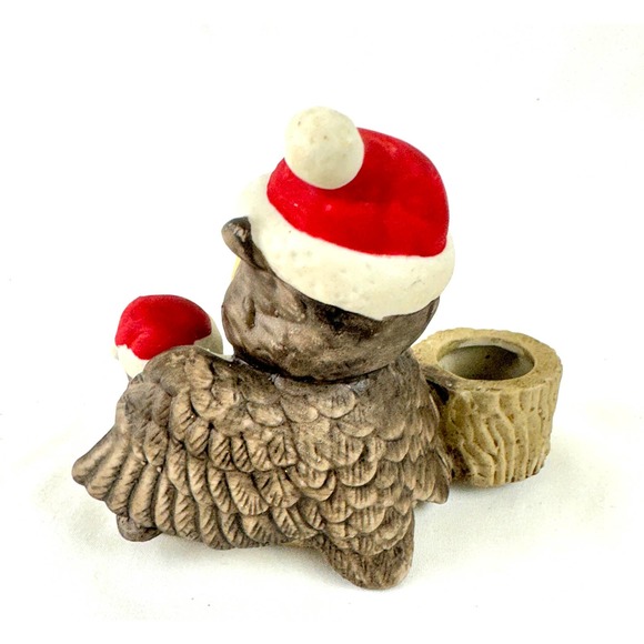 Vintage Christmas Owls Candle Holder Parent And Baby Hand Painted - Picture 6 of 9